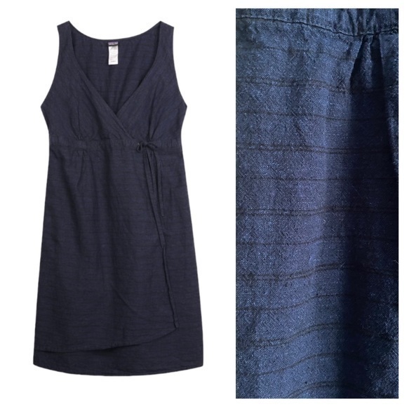 Patagonia Dresses & Skirts - Patagonia Blue Black Stripe Island Hemp Crossover Dress